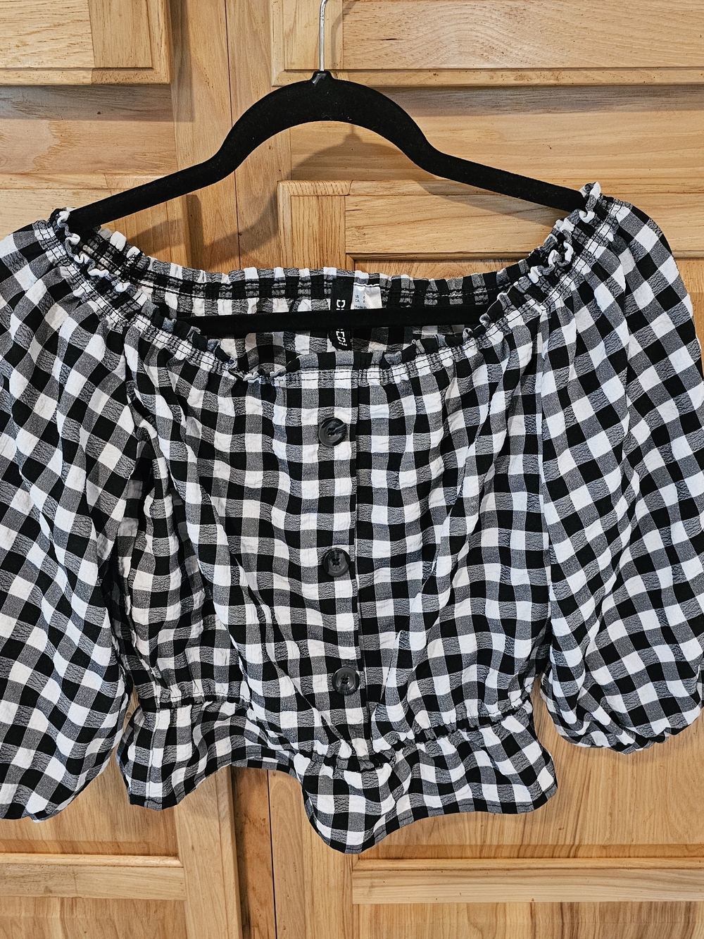 Divided Black & White Gingham Off-Shoulder Crop Top